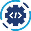 A blue gear with an image of the word " coder ".